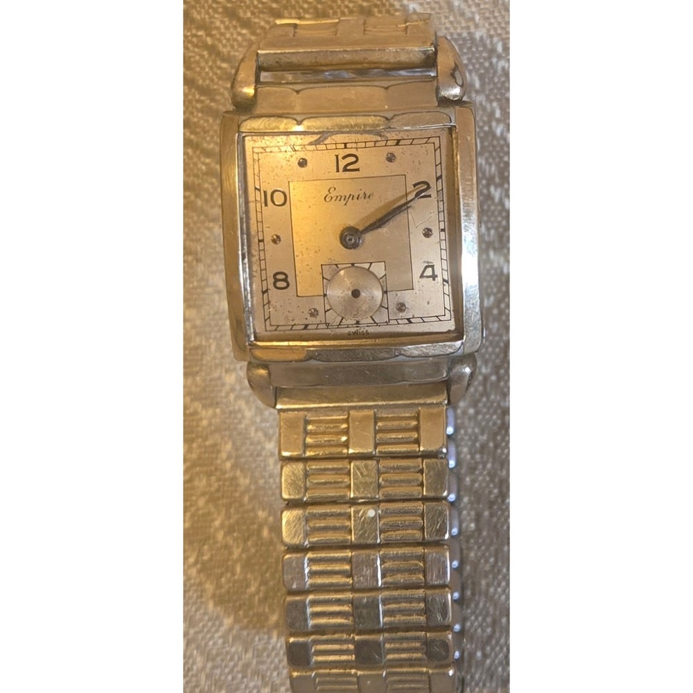 Vintage Empire Swiss Tank Watch Gold Tone Art Deco Parts Repair Not Working